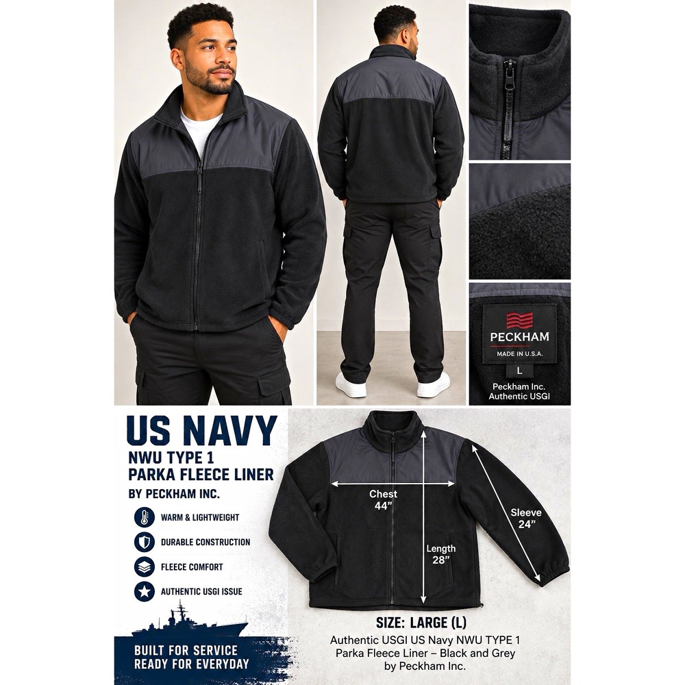 BIB US Navy NWU Type I Parka Fleece Liner Zip Jacket Black/Gray Original